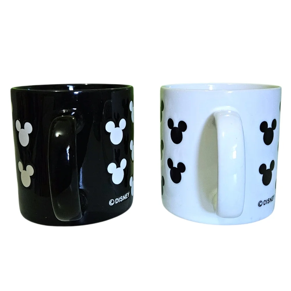 Disney Mickey Mouse Logo Coffee Mugs Set of 2 Cups Black & White 8 oz Disneyana